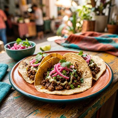 Keema Tacos with Pickled Onion