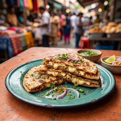 Roti Quesadilla with Three Cheeses